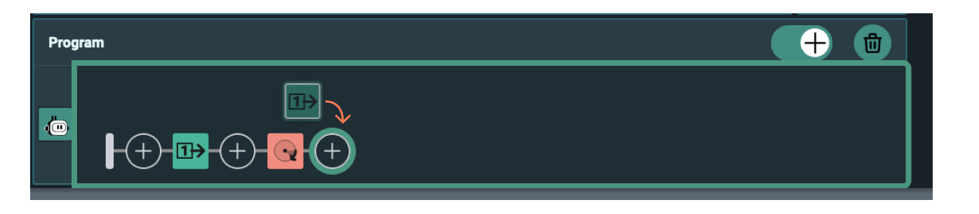 This image shows the highlighted strokes when an action block is dragged and dropped to a program sequence.